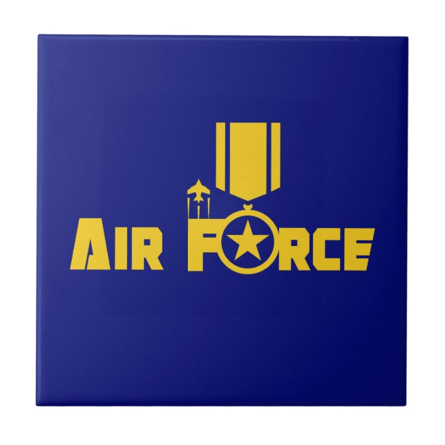 Air Force Military Star Medal Aircraft Blue Gold Tile (Front)