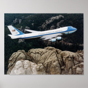 Air Force One flying over Mount Rushmore Poster