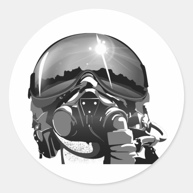 Air force Pilot Helmet  and mask Classic Round Sticker (Front)