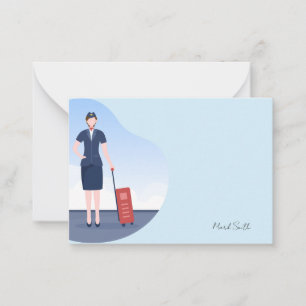 Air hostess blue sky background card