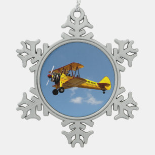 Air Mail Biplane Snowflake Pewter Christmas Ornament
