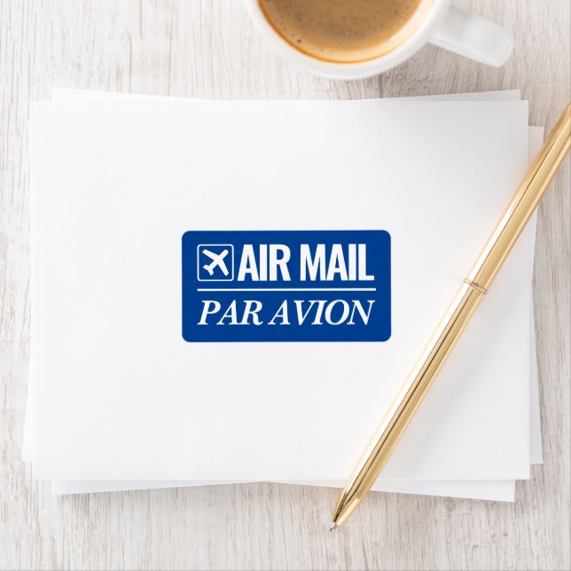 Air Mail / Par Avion small blue postal labels (Insitu)