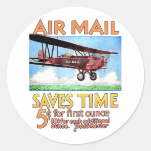 Air Mail Saves Time Classic Round Sticker