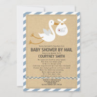 Air Mail Stork Blue Boy Baby Shower By Mail