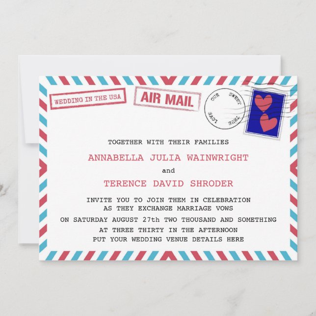 Air Mail Wedding In USA Invitations (Front)
