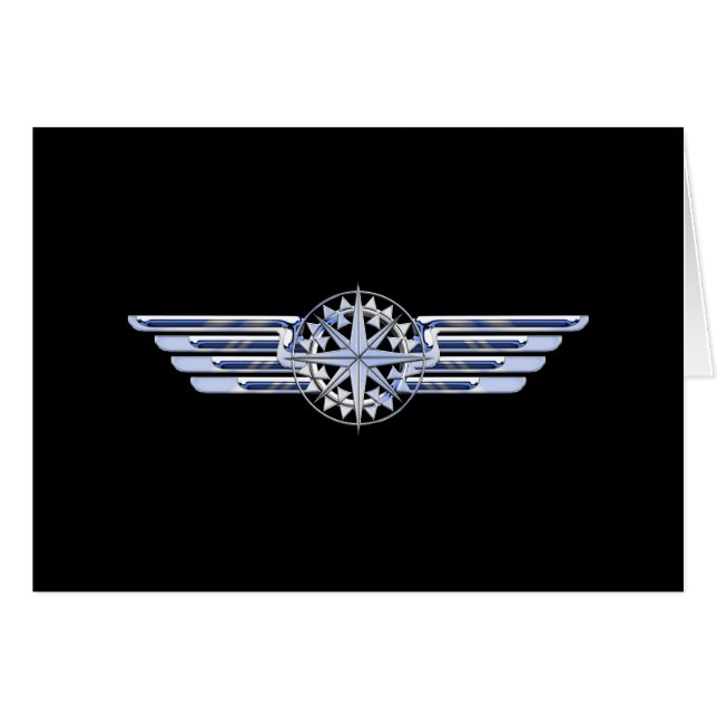 Air Pilot Chrome Like Wings Compass on Black (Front Horizontal)