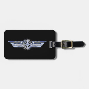 Air Pilot Chrome Like Wings Compass on Black Luggage Tag