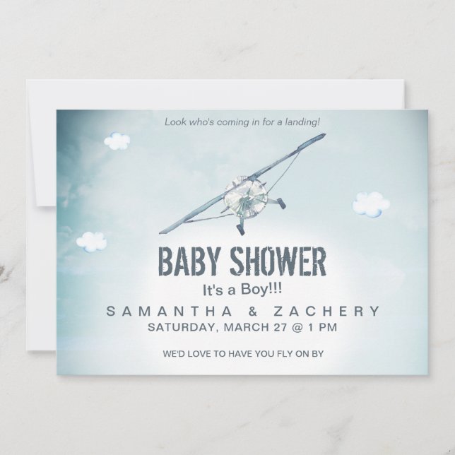 *~* Air Plane Sky Clouds Baby Boy Shower Invitation (Front)