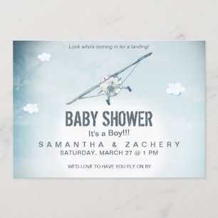 *~* Air Plane Sky Clouds Baby Boy Shower Invitation