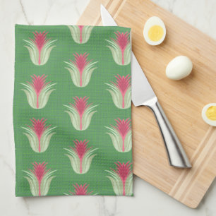 Air Plant Green and Red Tones Tea Towel