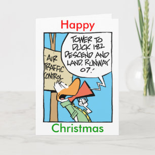Air Traffic Control Cartoon Christmas Card