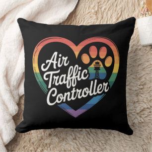 Air Traffic Controller Rainbow Heart Cushion