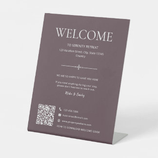 Airbnb Vacation Rental Home Welcome QR Purple Grey Pedestal Sign