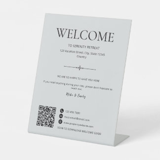 Airbnb Welcome Vacation Rental QR Code Light Grey Pedestal Sign