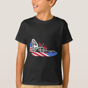 Airboat 4th Of July Usa Flag Swamp Boat Fanboat Pa T-Shirt