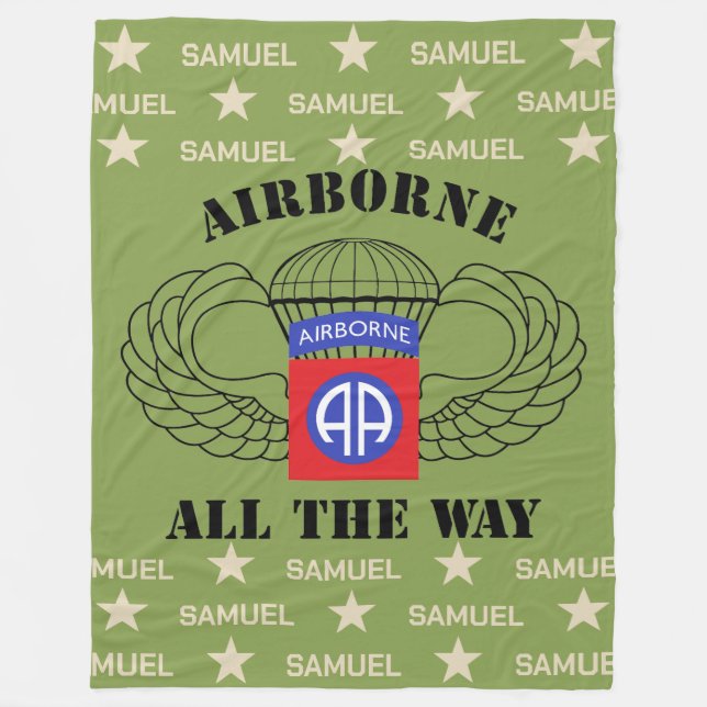 Airborne All The Way Custom Name Fleece Blanket (Front)