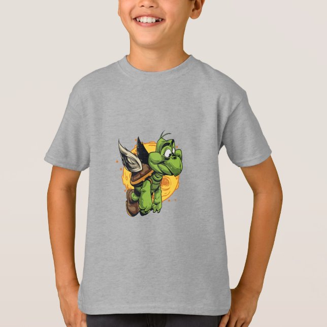 Airborne Cartoon Turtle T-Shirt (Front)