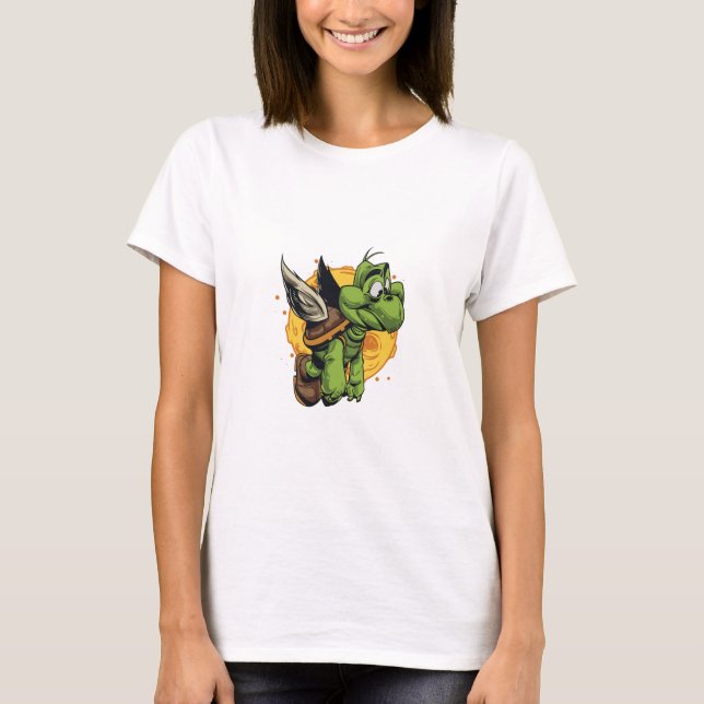 Airborne Cartoon Turtle T-Shirt (Front)
