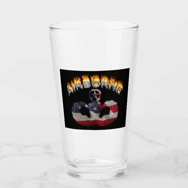 Airborne Paratrooper Flaming Jump Wings Glass (Front)