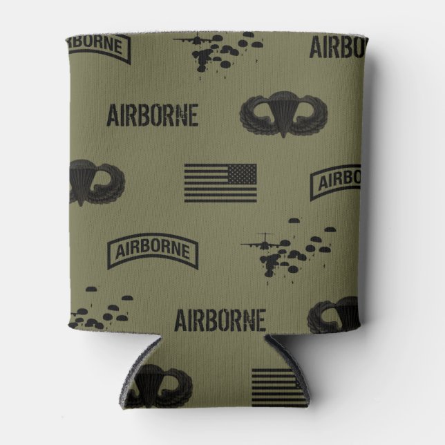Airborne Pattern (Green) Can Cooler (Front)