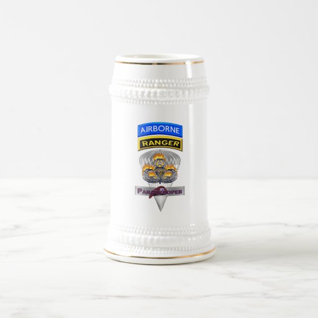 Airborne Ranger Master Flaming Parachutist Wings Beer Stein (Center)