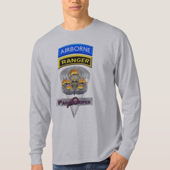 Airborne Ranger Master Flaming Parachutist Wings T-Shirt (Front)