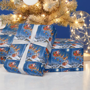 Airborne Santa Claus and Reindeer Humour  Wrapping Paper