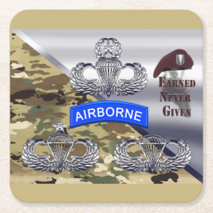 Airborne Wings – Earned Never Given Square Paper Coaster