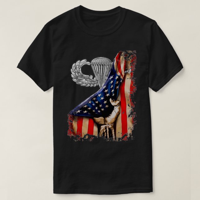 Airborne Wings US Flag Pull Back Military Paratroo T-Shirt (Design Front)