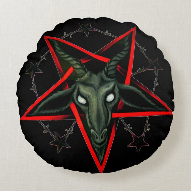 Airbrush Baphomet Fallen Reverse Pentagram Round Cushion (Front)