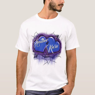 Airbrush double heart blue bricks T-Shirt