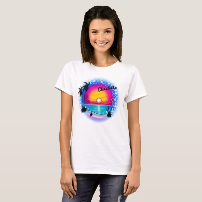 Airbrush personalised beach scene 4 T-Shirt (Front Full)