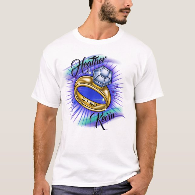 Airbrush wedding ring and dates T-Shirt (Front)