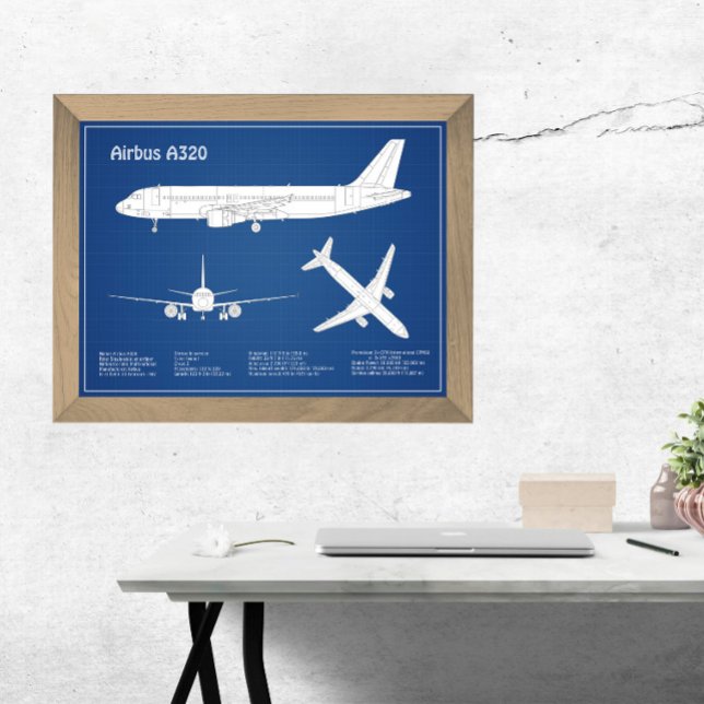 Airbus A320 - Aeroplane Blueprint Drawing Plans AB Photo Print (Creator Uploaded)