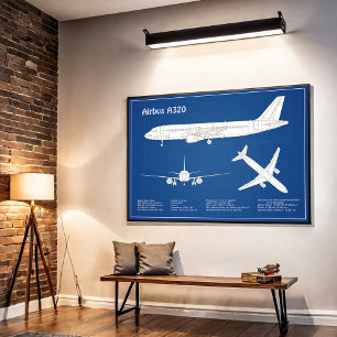 Airbus A320 - Aeroplane Blueprint Drawing Plans AB Poster