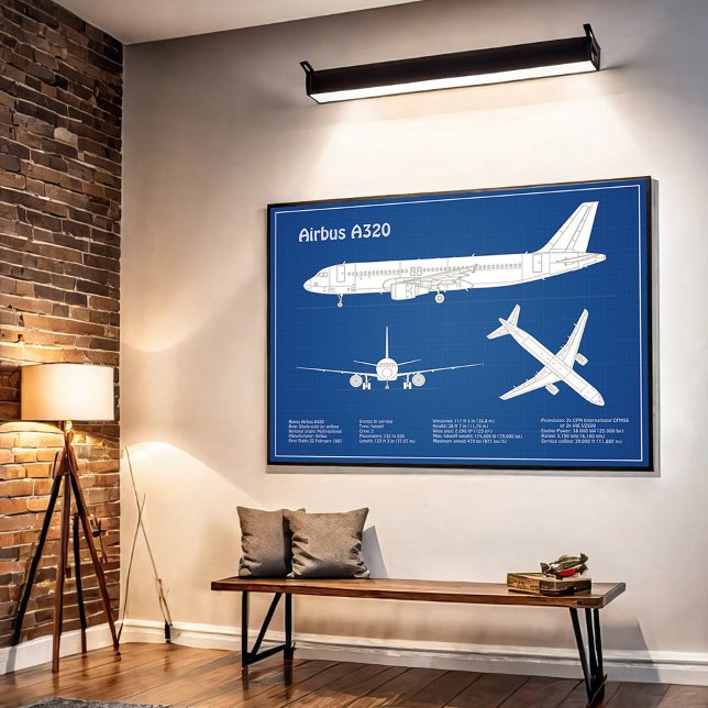 Airbus A320 - Aeroplane Blueprint Drawing Plans AB Poster (Creator Uploaded)