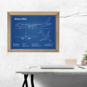 Airbus A320 - Aeroplane Blueprint Drawing Plans AD Photo Print