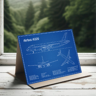 Airbus A320 - Aeroplane Blueprint Drawing Plans AD Thank You Card