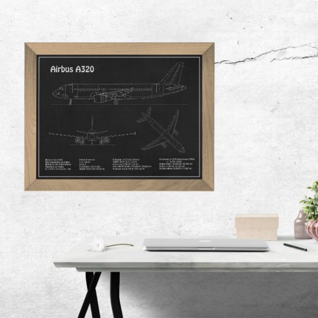 Airbus A320 - Aeroplane Blueprint Drawing Plans PD Photo Print (Creator Uploaded)