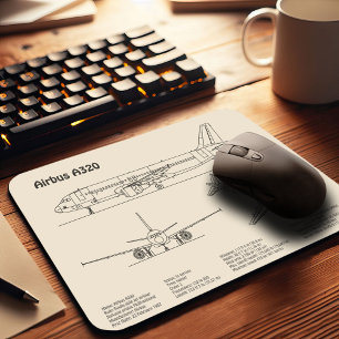Airbus A320 - Aeroplane Blueprint Drawing Plans SD Mouse Pad