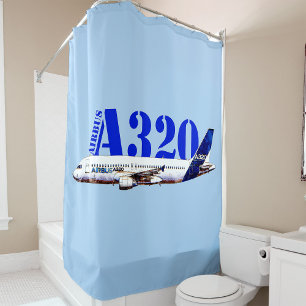 Airbus A320 Aircraft Watercolor drawing Profile Shower Curtain