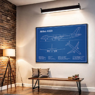 Airbus A320 - Airplane Blueprint Drawing Plans AD Poster