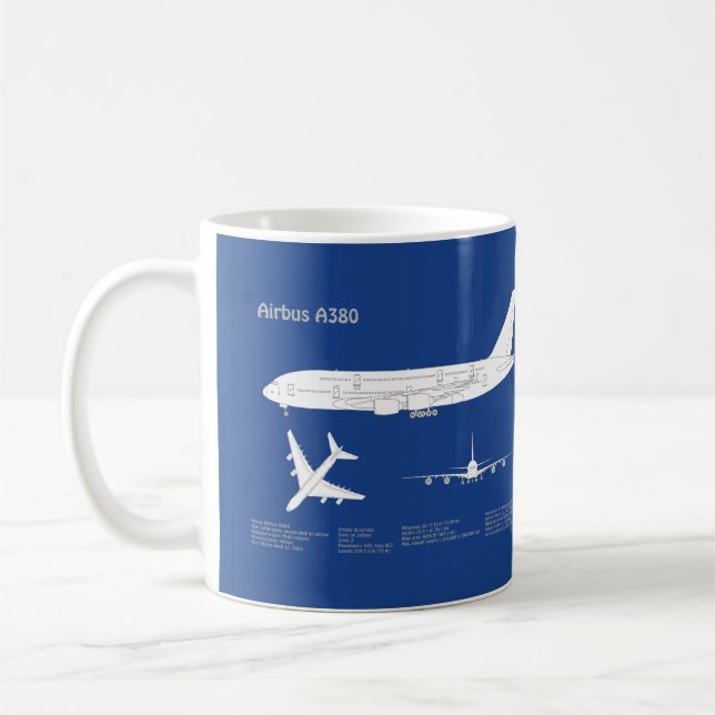 Airbus a380 - Aeroplane Blueprint Drawing Plans AB Coffee Mug (Left)