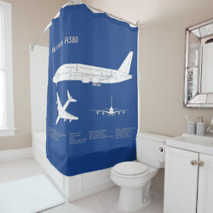 Airbus a380 - Aeroplane Blueprint Drawing Plans AB Shower Curtain