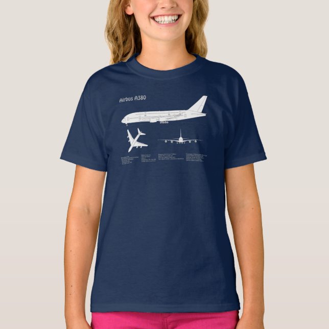 Airbus a380 - Aeroplane Blueprint Drawing Plans AB T-Shirt (Front)