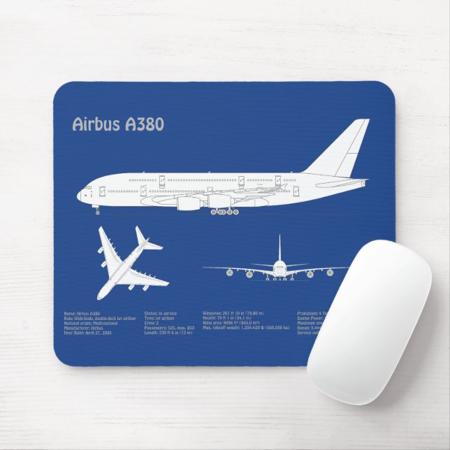 Airbus a380 - Aeroplane Blueprint Drawing Plans AD Mouse Pad (With Mouse)