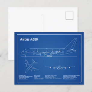 Airbus a380 - Aeroplane Blueprint Drawing Plans AD Postcard