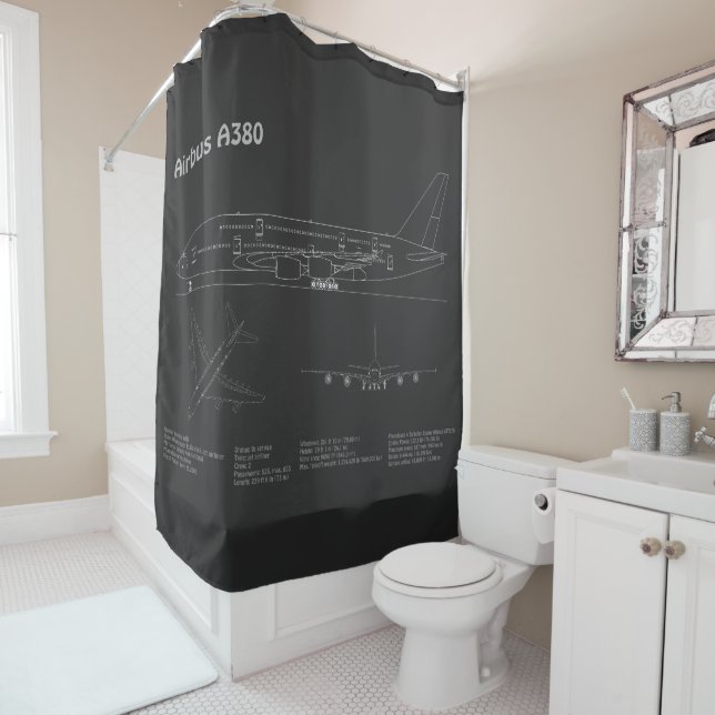 Airbus a380 - Aeroplane Blueprint Drawing Plans PD Shower Curtain (In Situ)