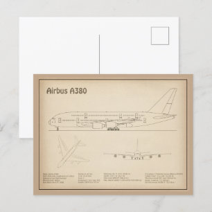 Airbus a380 - Aeroplane Blueprint Drawing Plans SD Postcard