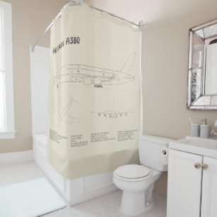 Airbus a380 - Aeroplane Blueprint Drawing Plans SD Shower Curtain